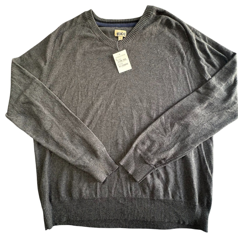 1901 Cotton Cashmere V-Neck Sweater Mens XL Heather Gray Nordstrom NEW